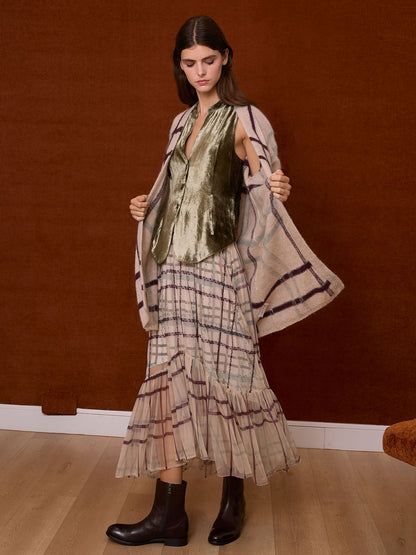 Chaqueta de cuadros color crudo