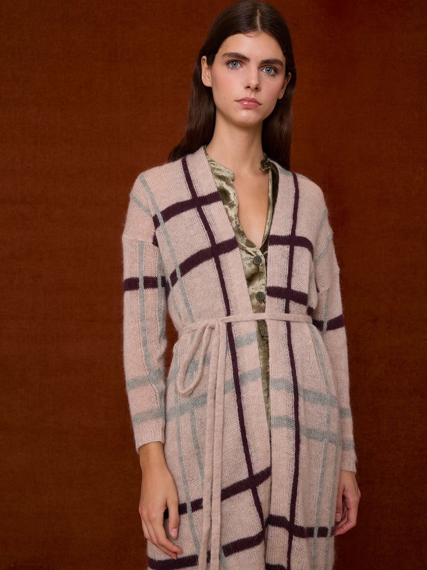 Chaqueta de cuadros color crudo