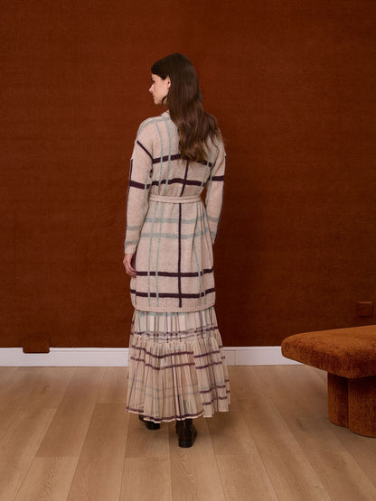 Chaqueta de cuadros color crudo