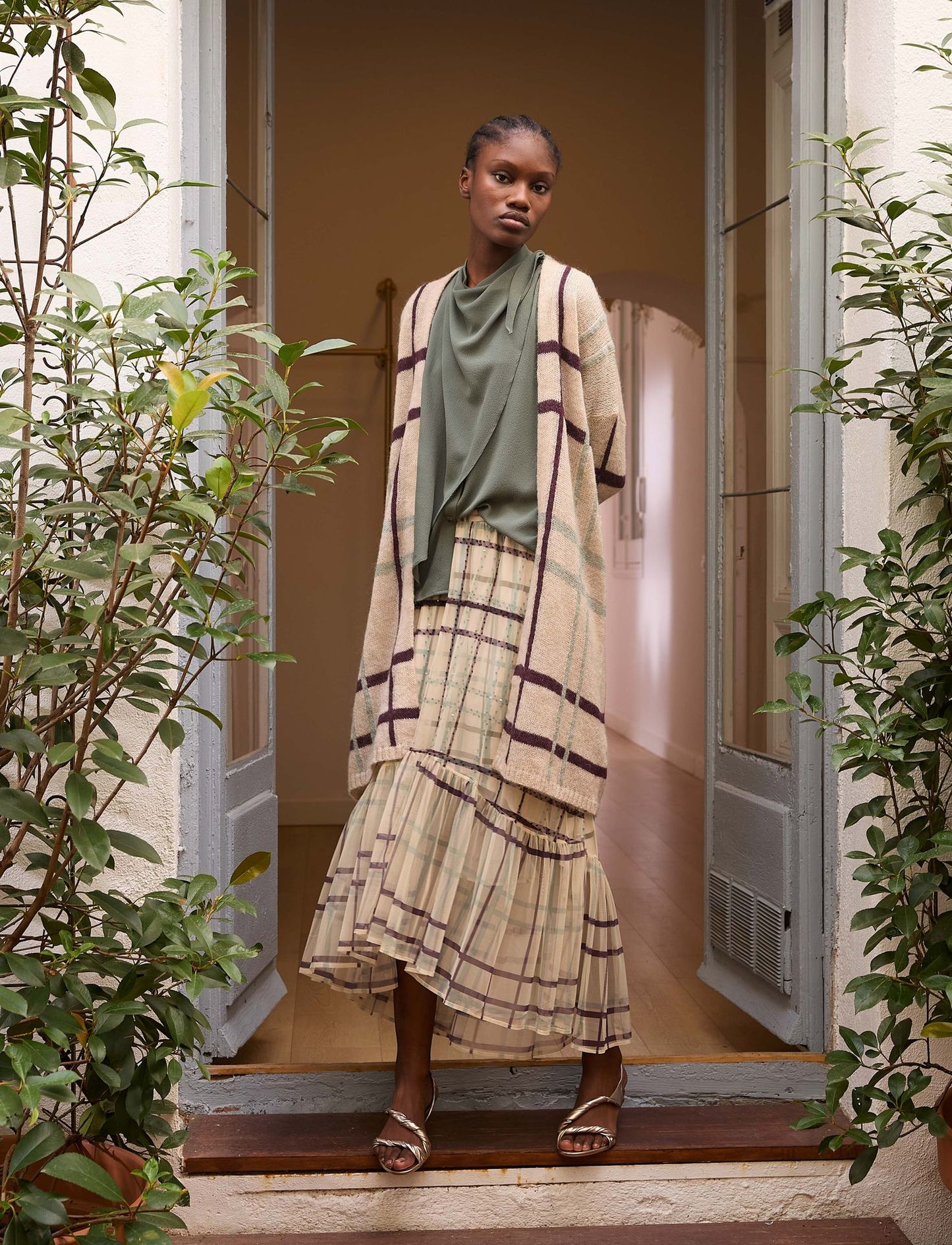 Falda tul cuadros verde