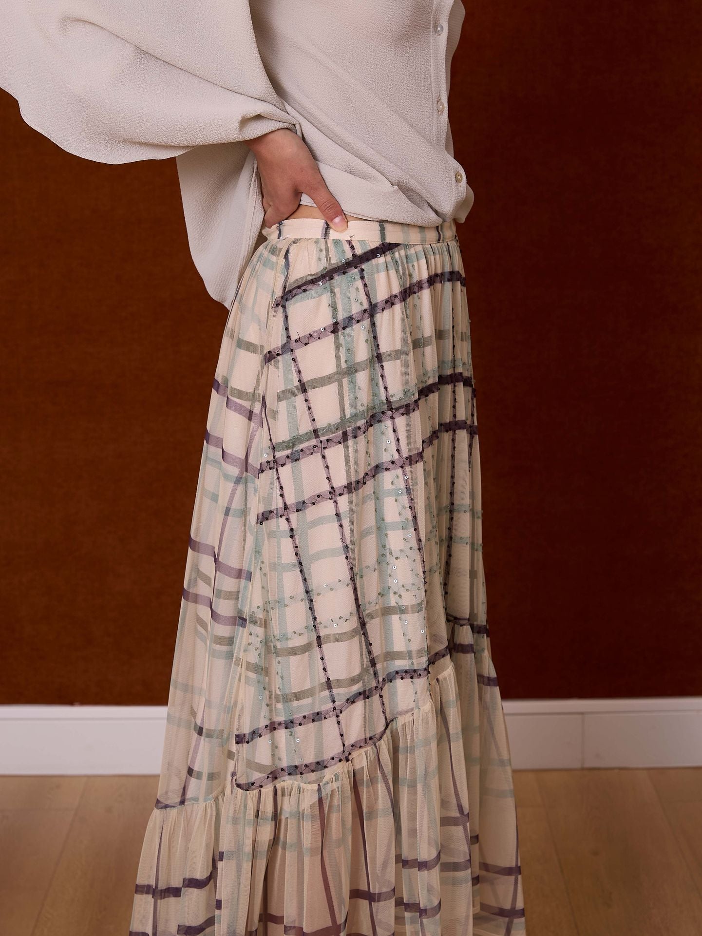 Falda tul cuadros verde