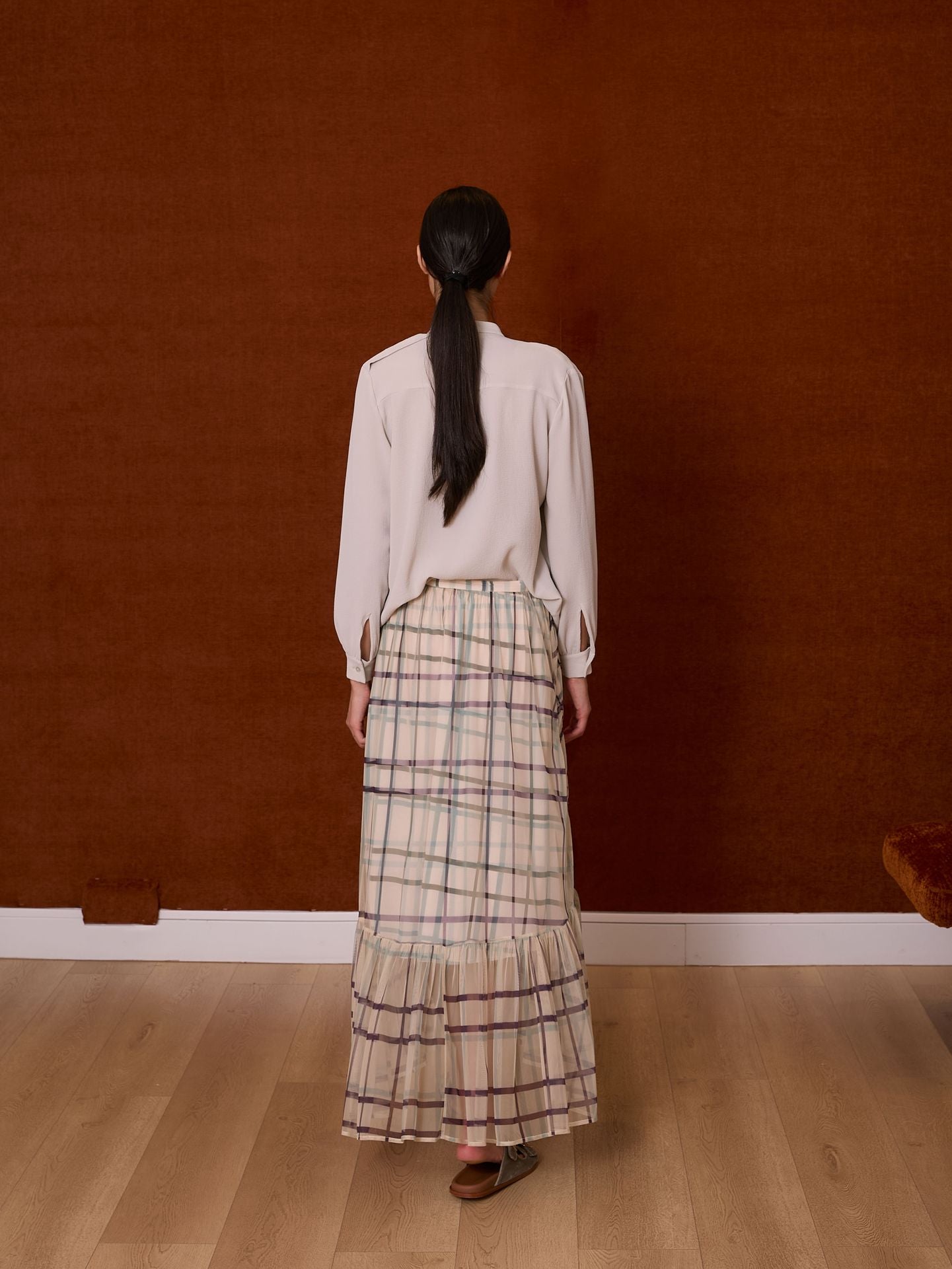 Falda tul cuadros verde