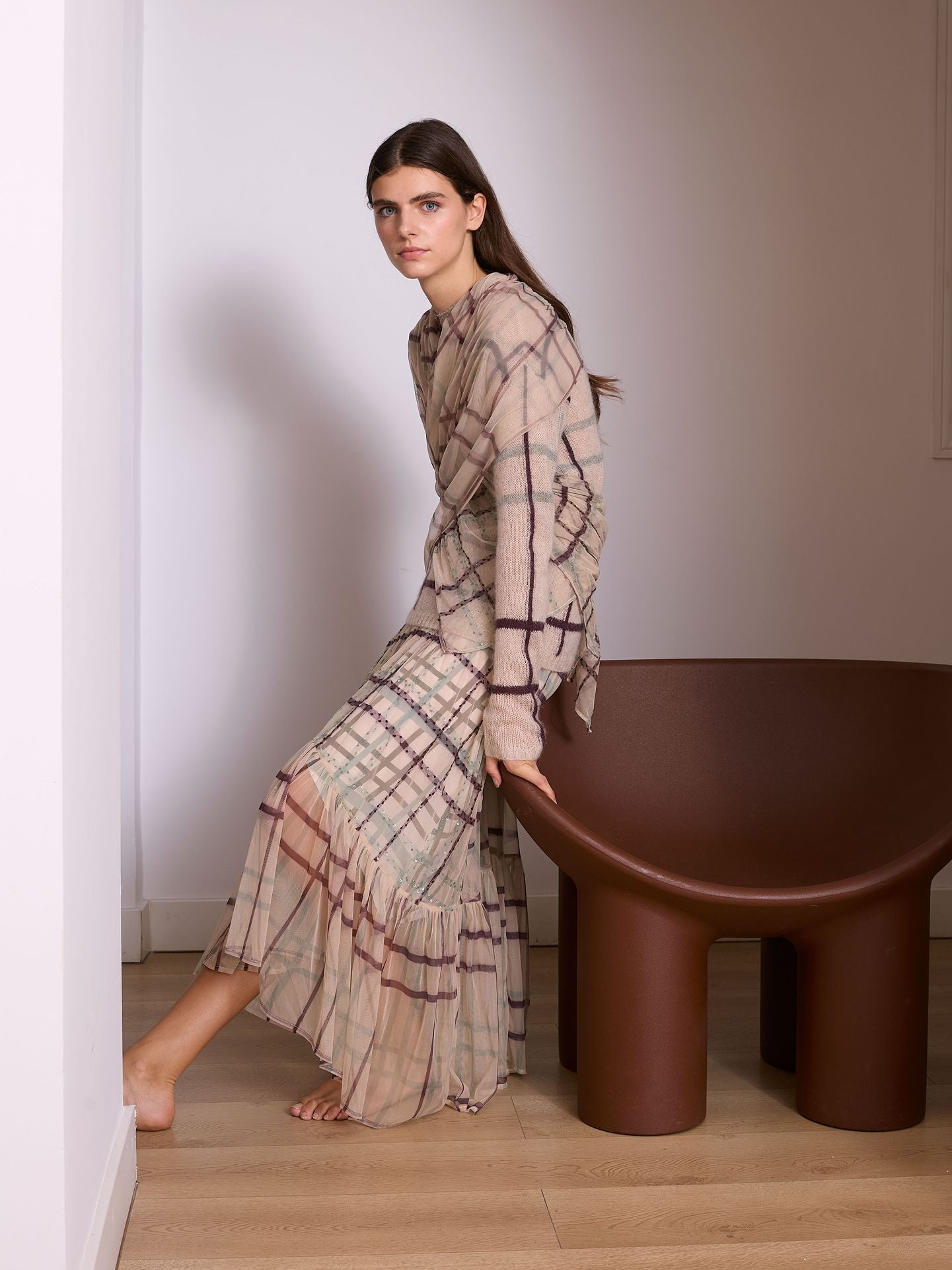 Jersey de cuadros color crudo