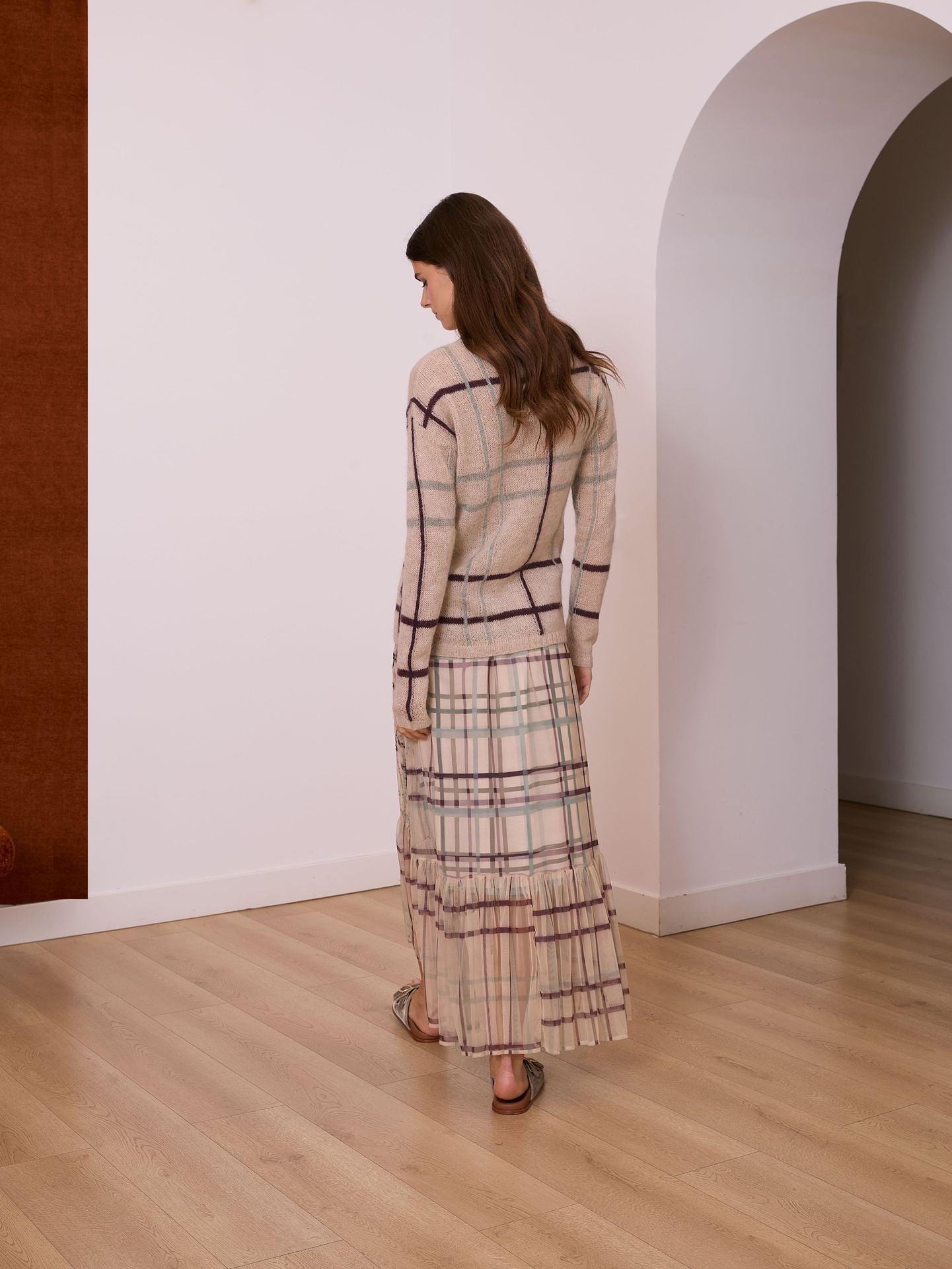 Falda tul cuadros verde