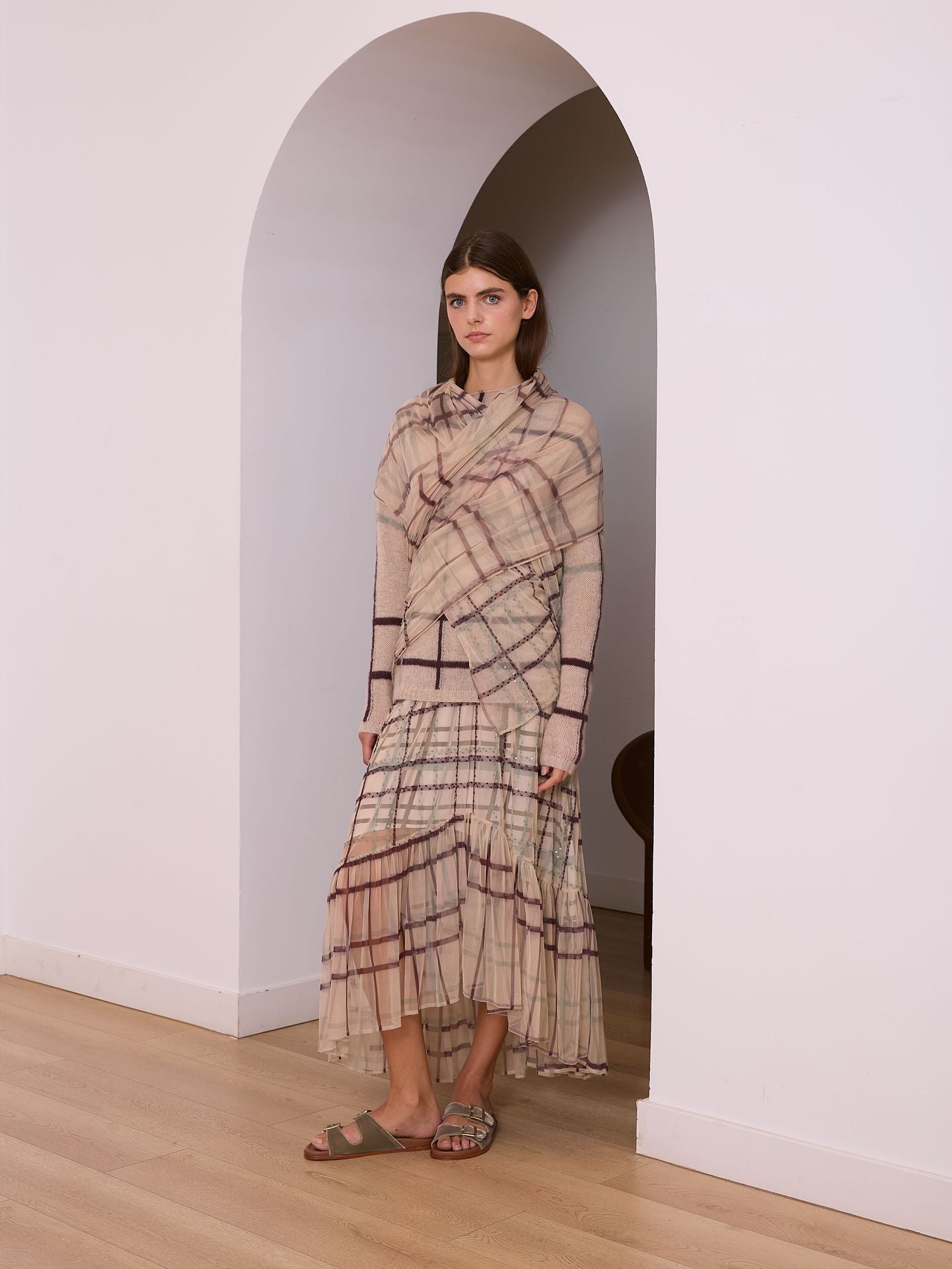 Jersey de cuadros color crudo