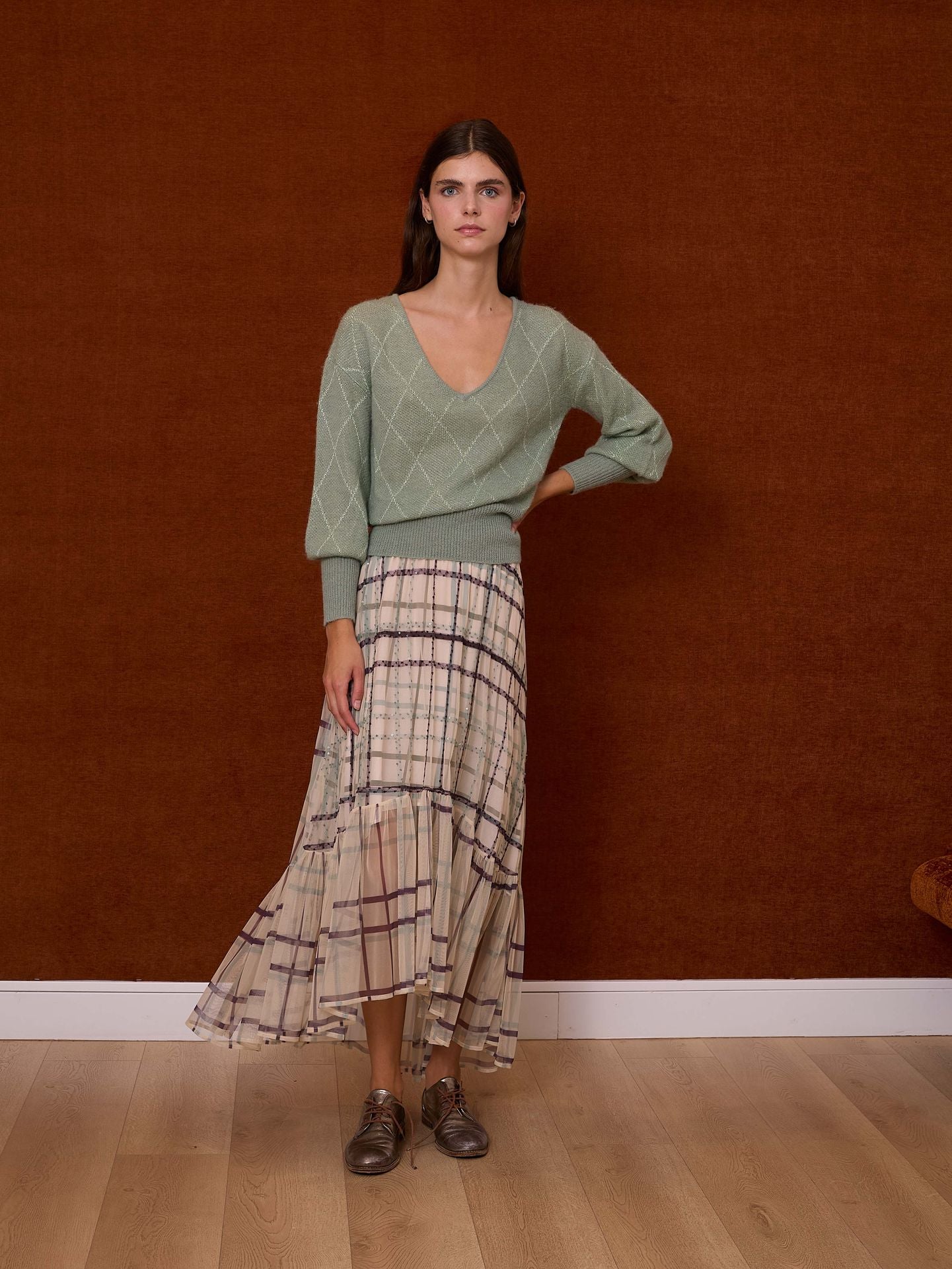 Jersey pico con rombos verde agua