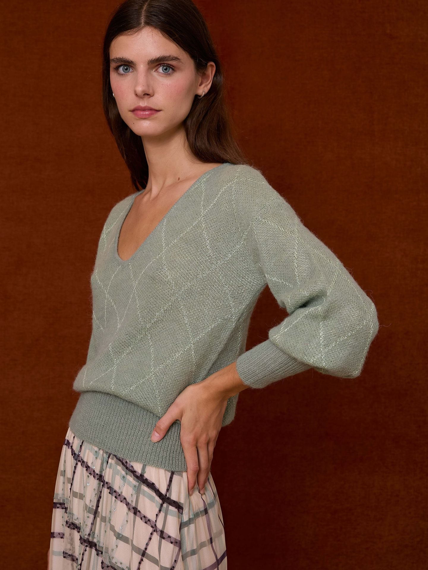 Jersey pico con rombos verde agua