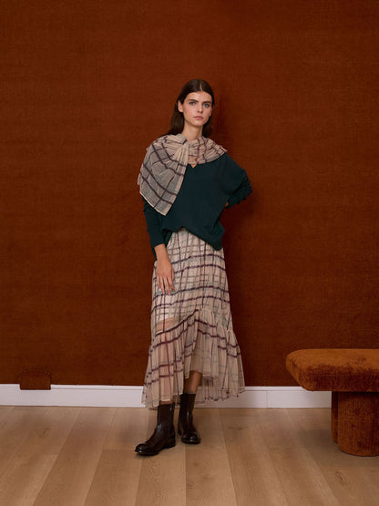 Chal tul de cuadros verde