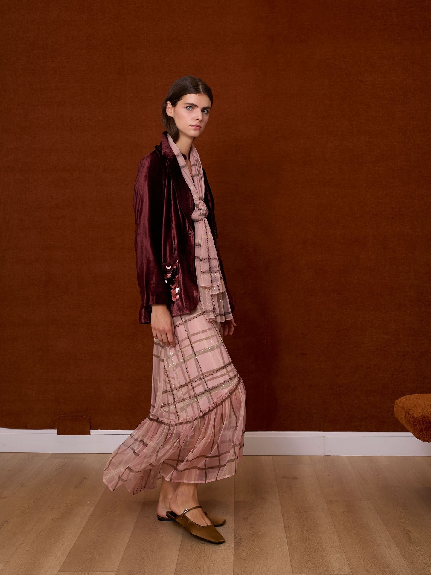 Falda tul cuadros rosa