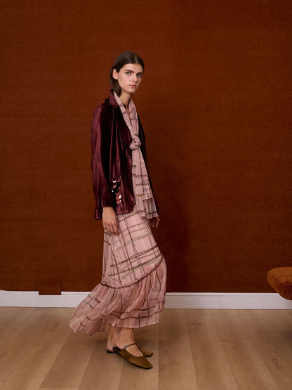 Falda tul cuadros rosa