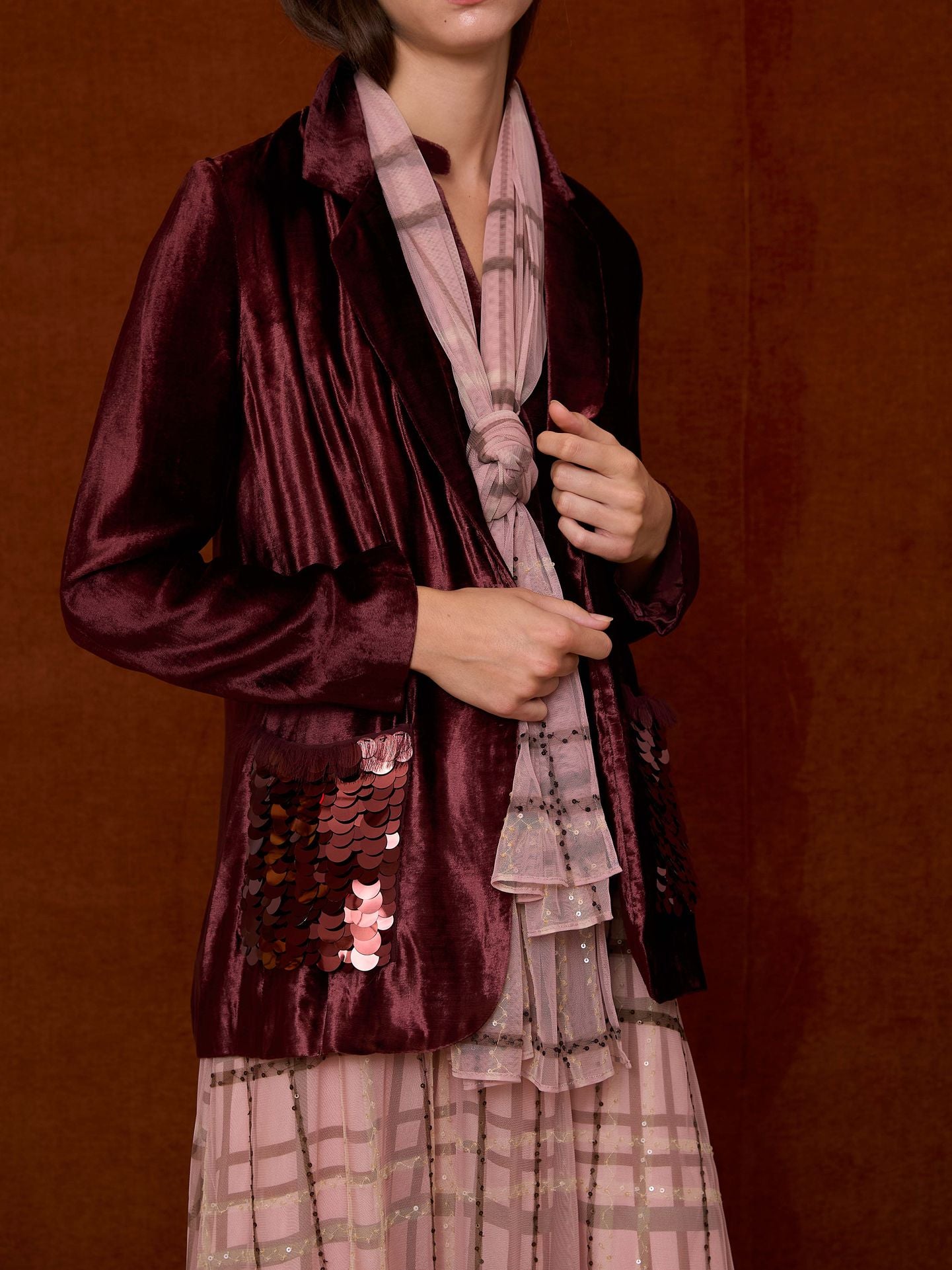 Blazer de terciopelo y lentejuelas marrón