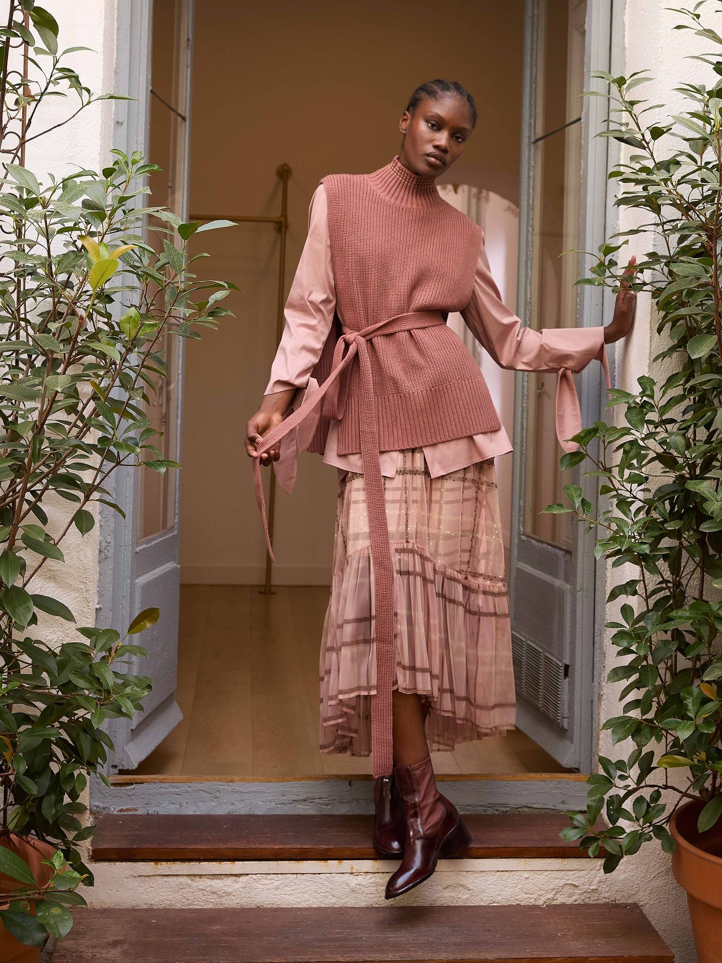 Falda tul cuadros rosa