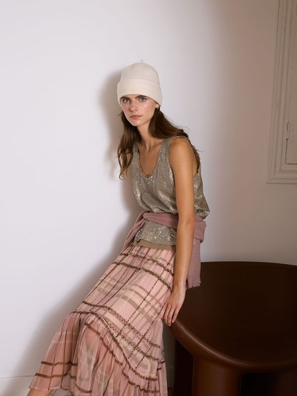 Falda tul cuadros rosa