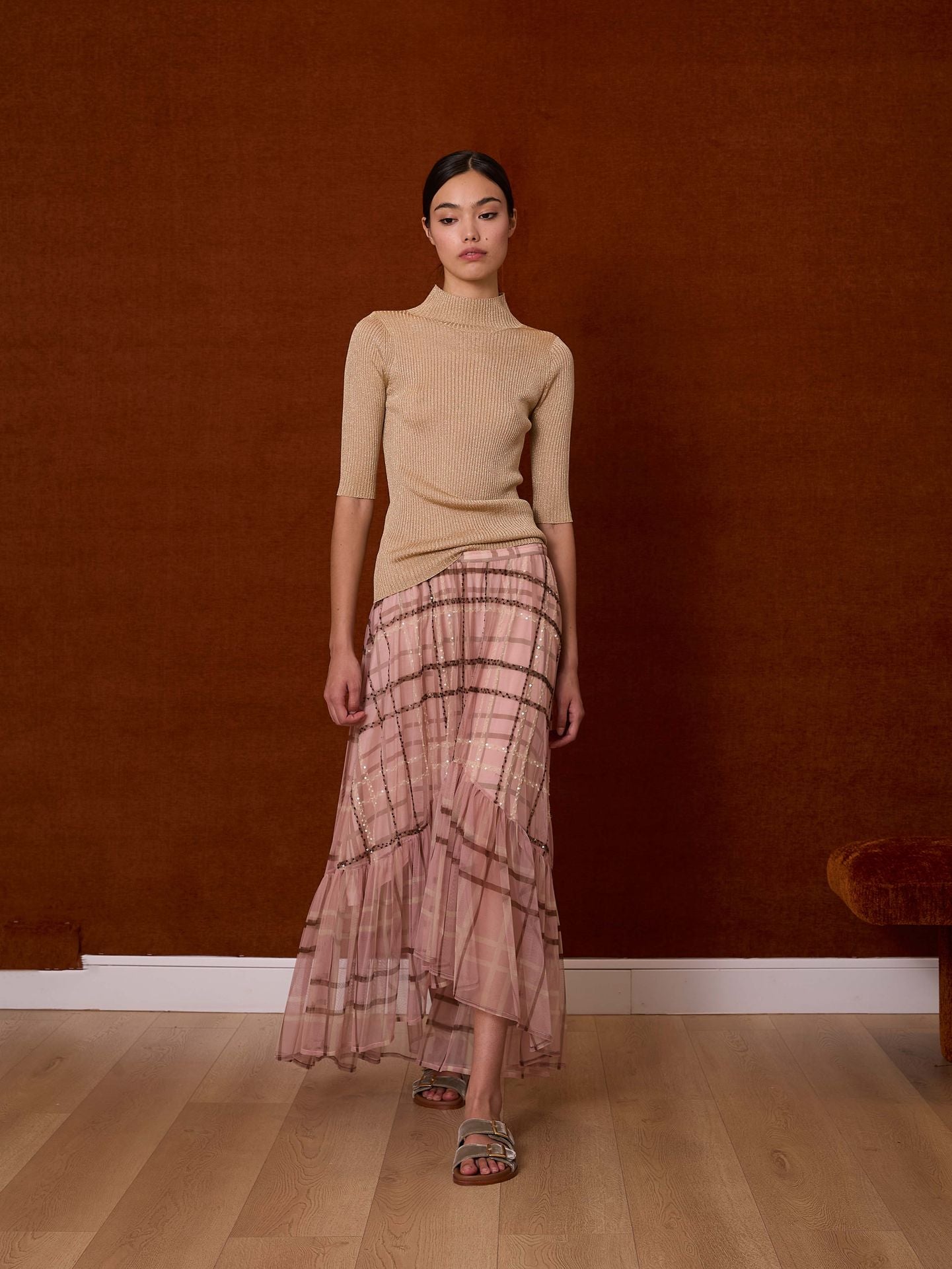 Falda tul cuadros rosa