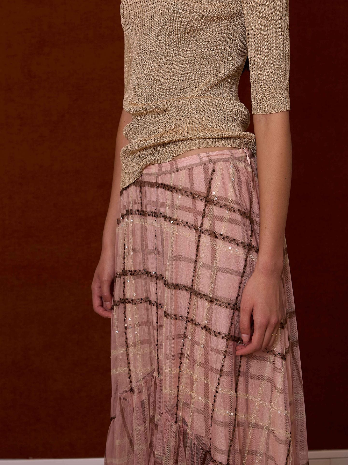 Falda tul cuadros rosa