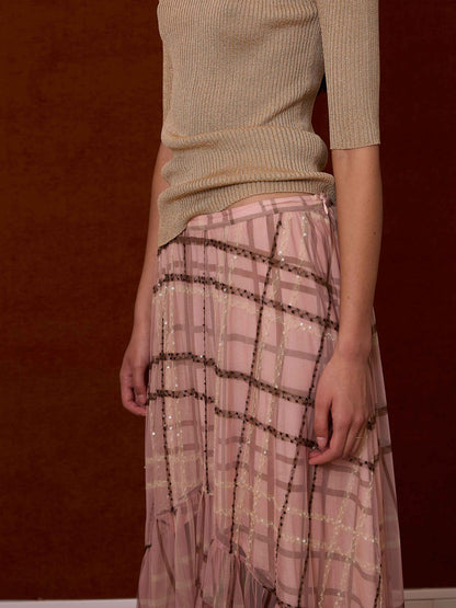 Falda tul cuadros rosa