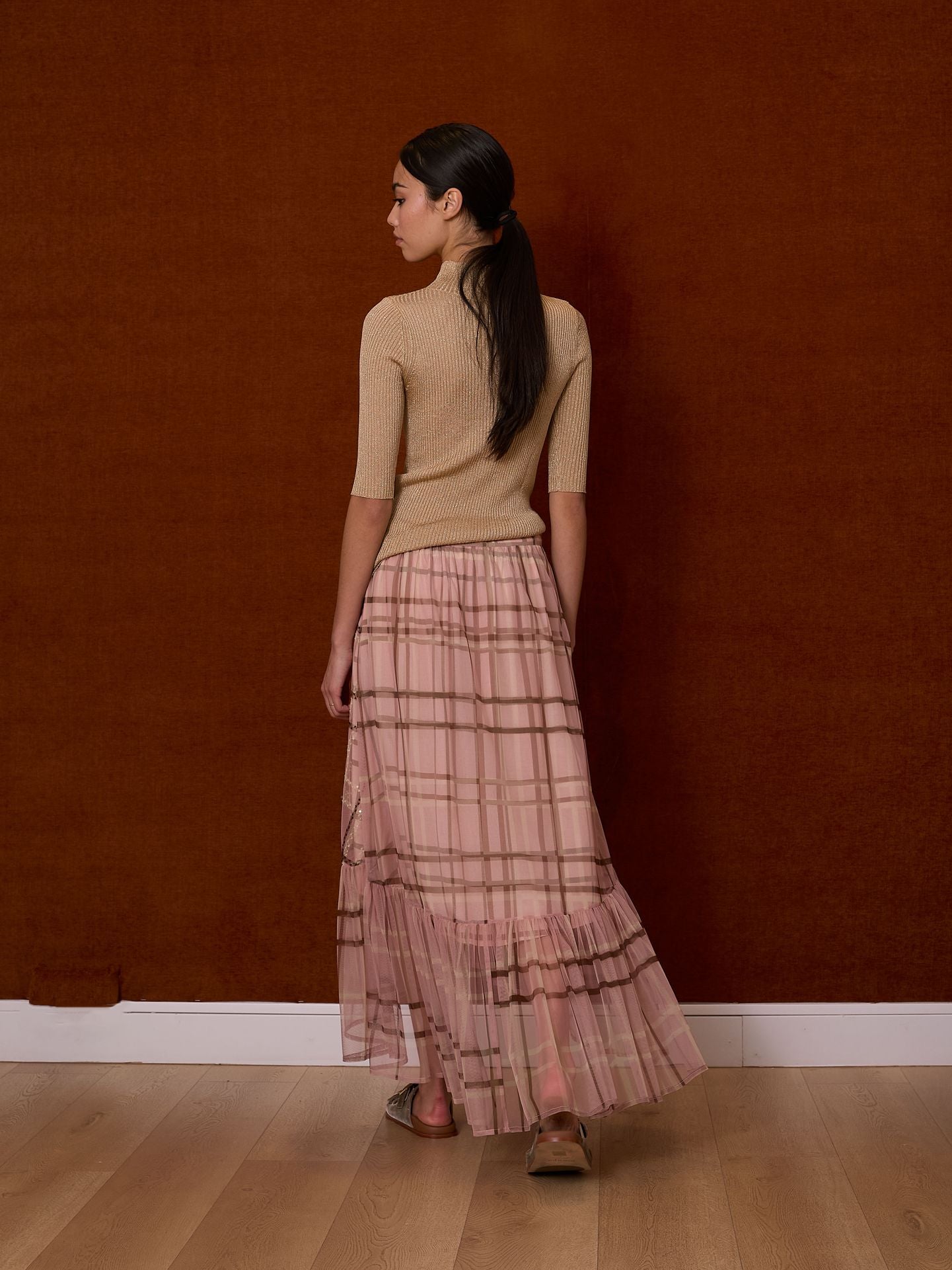 Falda tul cuadros rosa