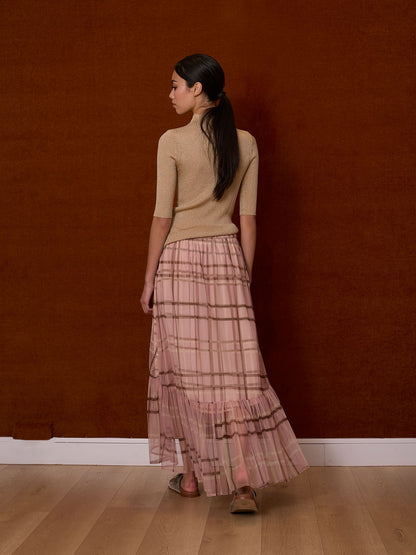 Falda tul cuadros rosa