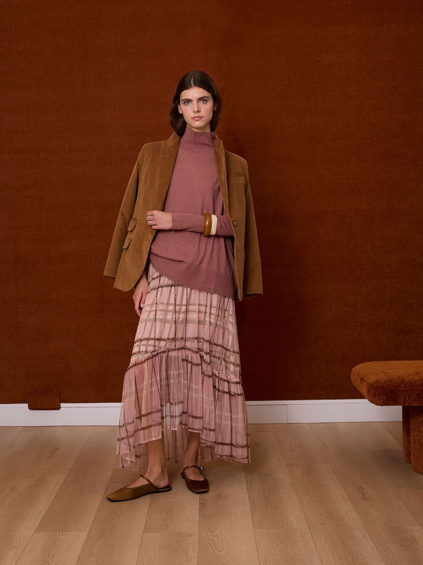 Falda tul cuadros rosa