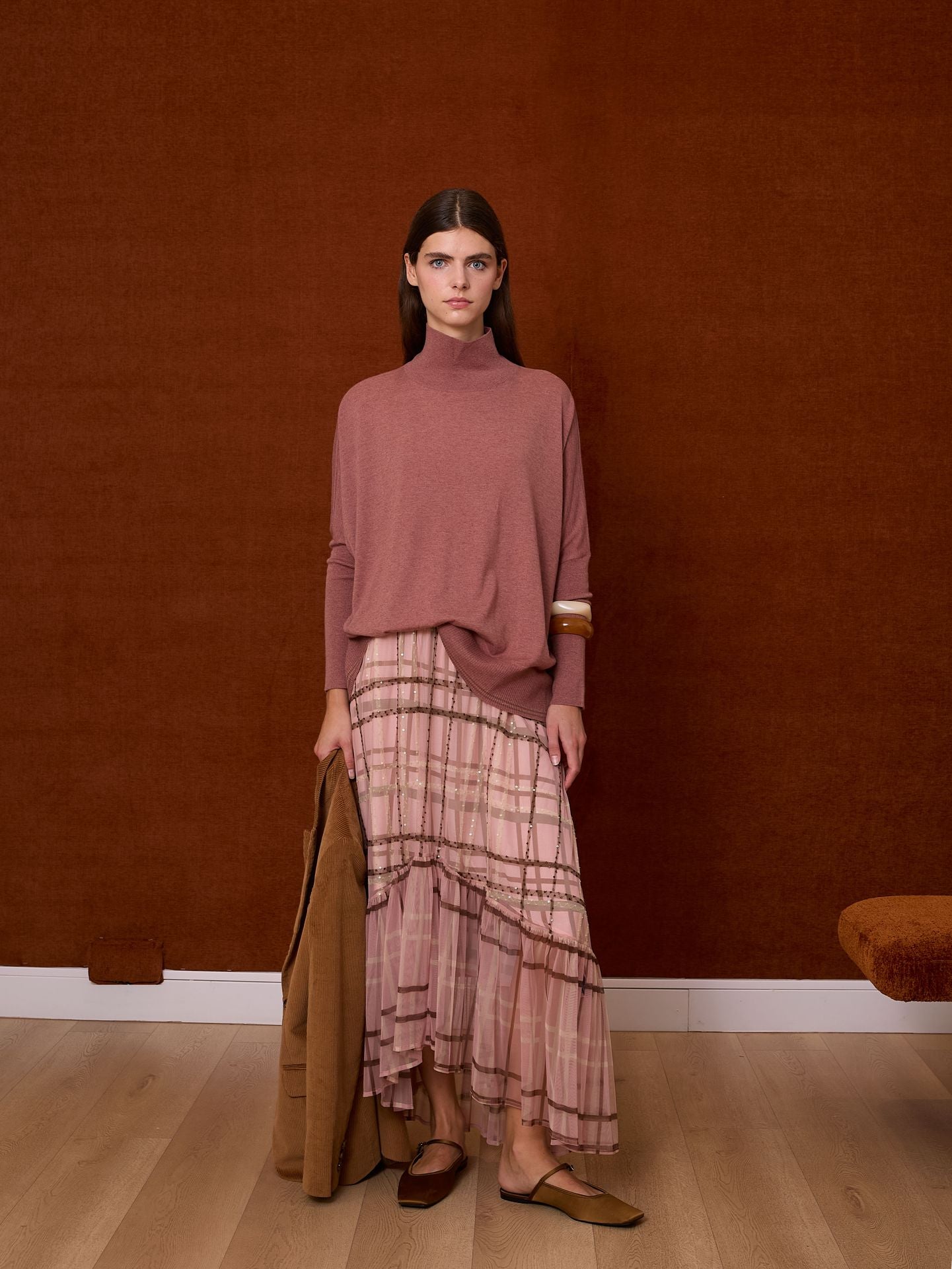 Falda tul cuadros rosa