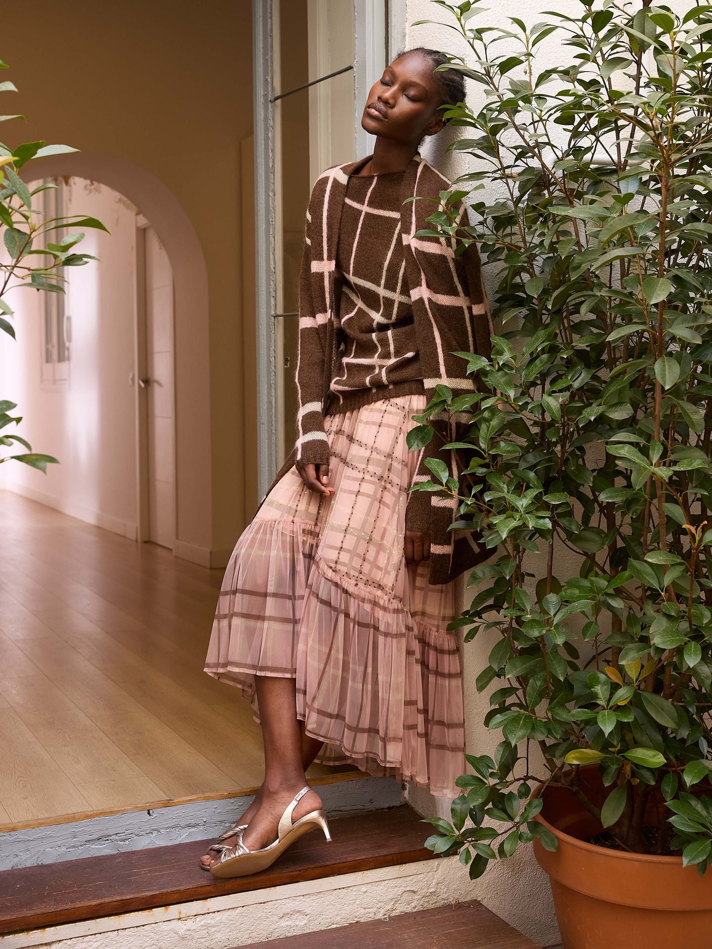 Falda tul cuadros rosa