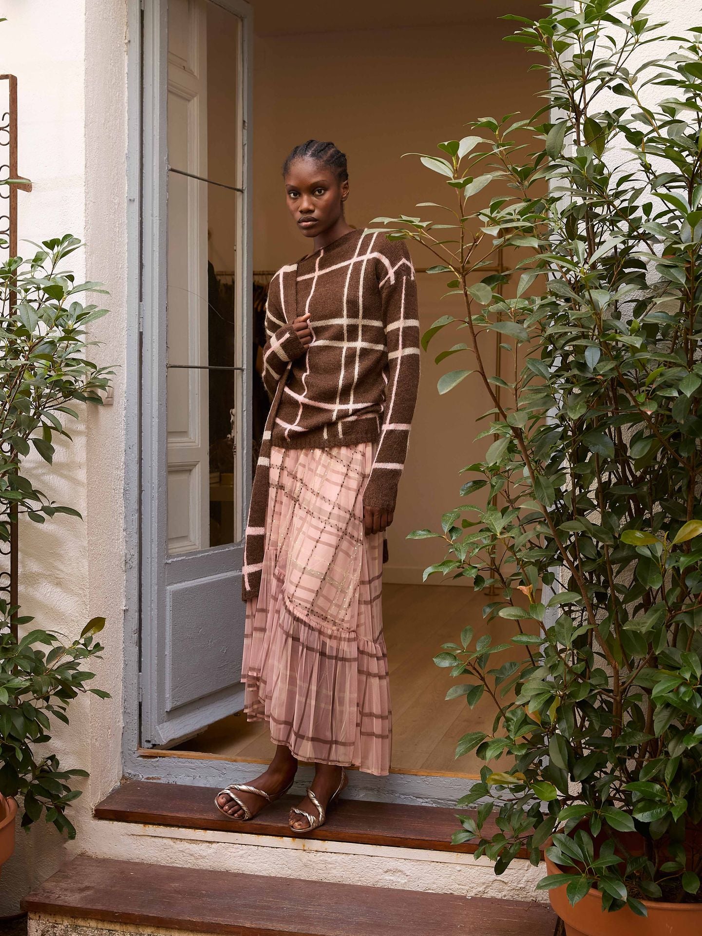 Jersey de cuadros color marrón