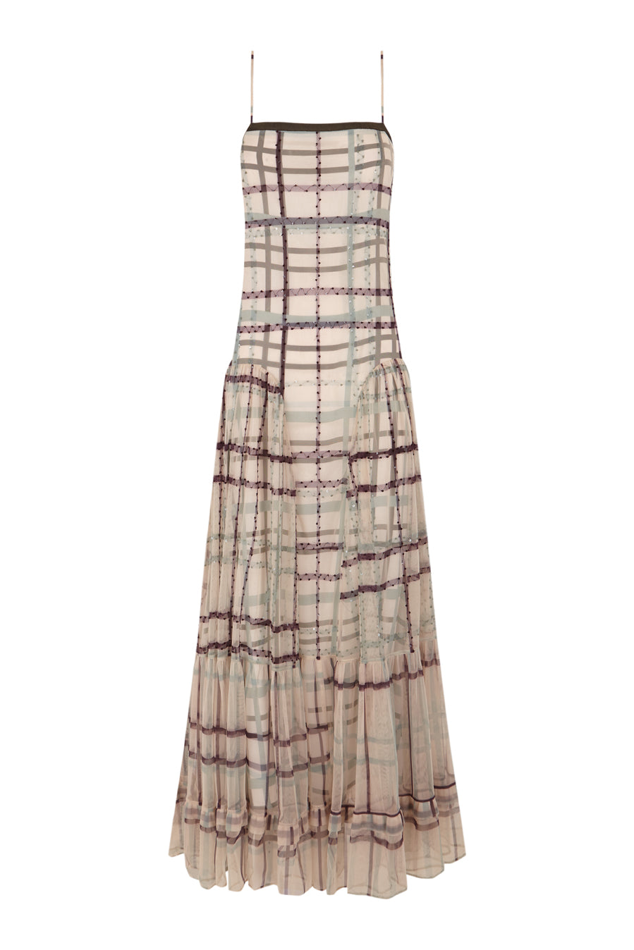 Vestido tirantes tul cuadros verde