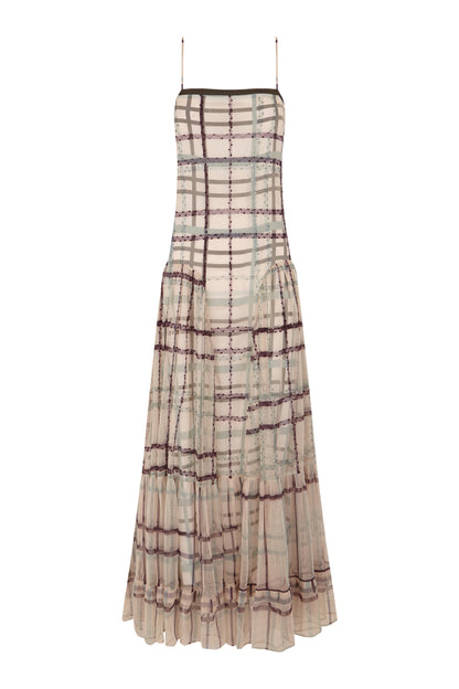 Vestido tirantes tul cuadros verde