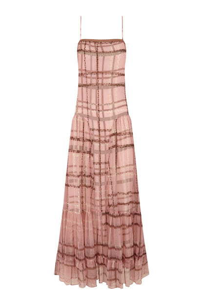 Vestido tirantes tul cuadros rosa