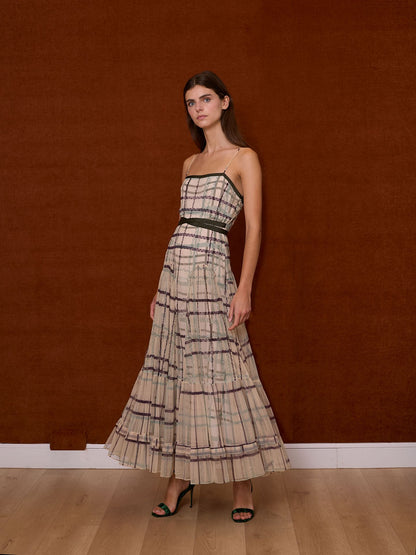 Vestido tirantes tul cuadros verde