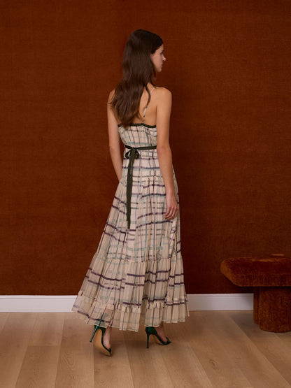 Vestido tirantes tul cuadros verde