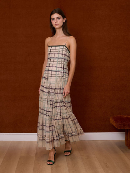 Vestido tirantes tul cuadros verde