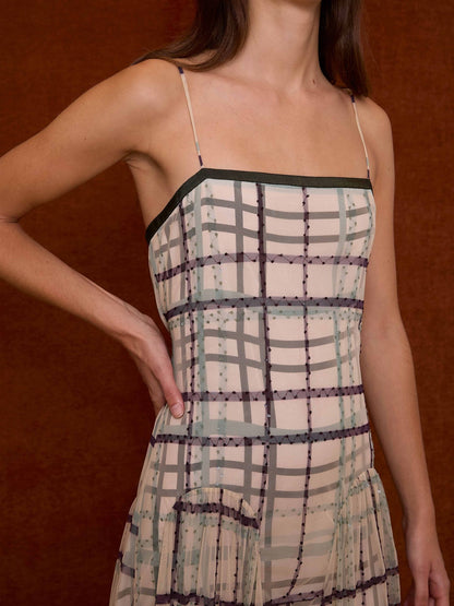 Vestido tirantes tul cuadros verde