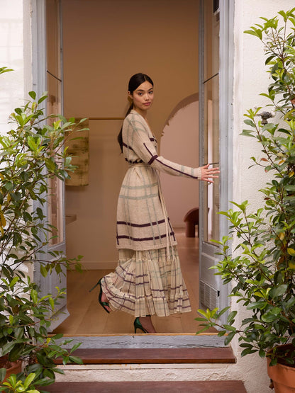 Chaqueta de cuadros color crudo