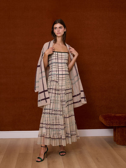 Chaqueta de cuadros color crudo