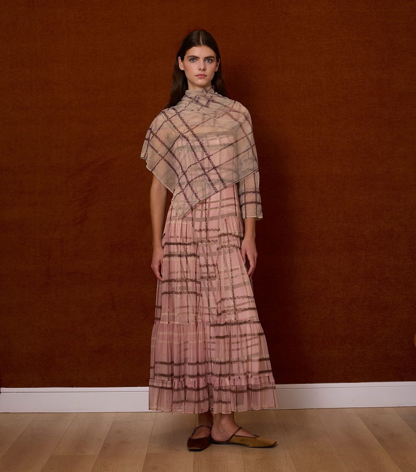 Vestido tirantes tul cuadros rosa