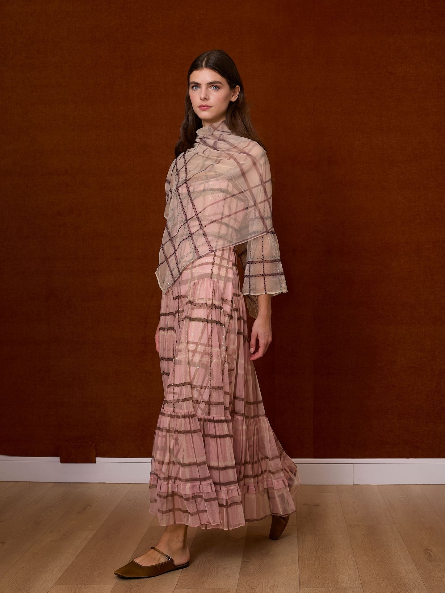 Chal tul de cuadros verde