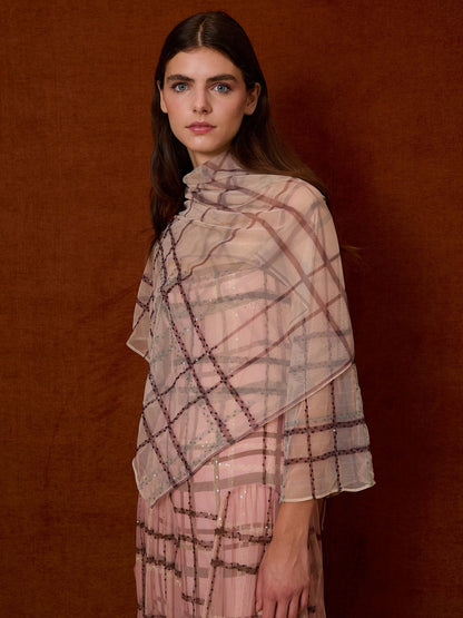 Chal tul de cuadros verde