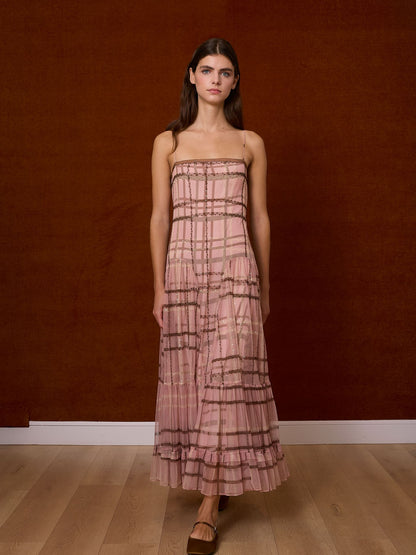 Vestido tirantes tul cuadros rosa