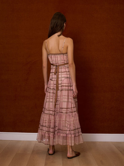 Vestido tirantes tul cuadros rosa