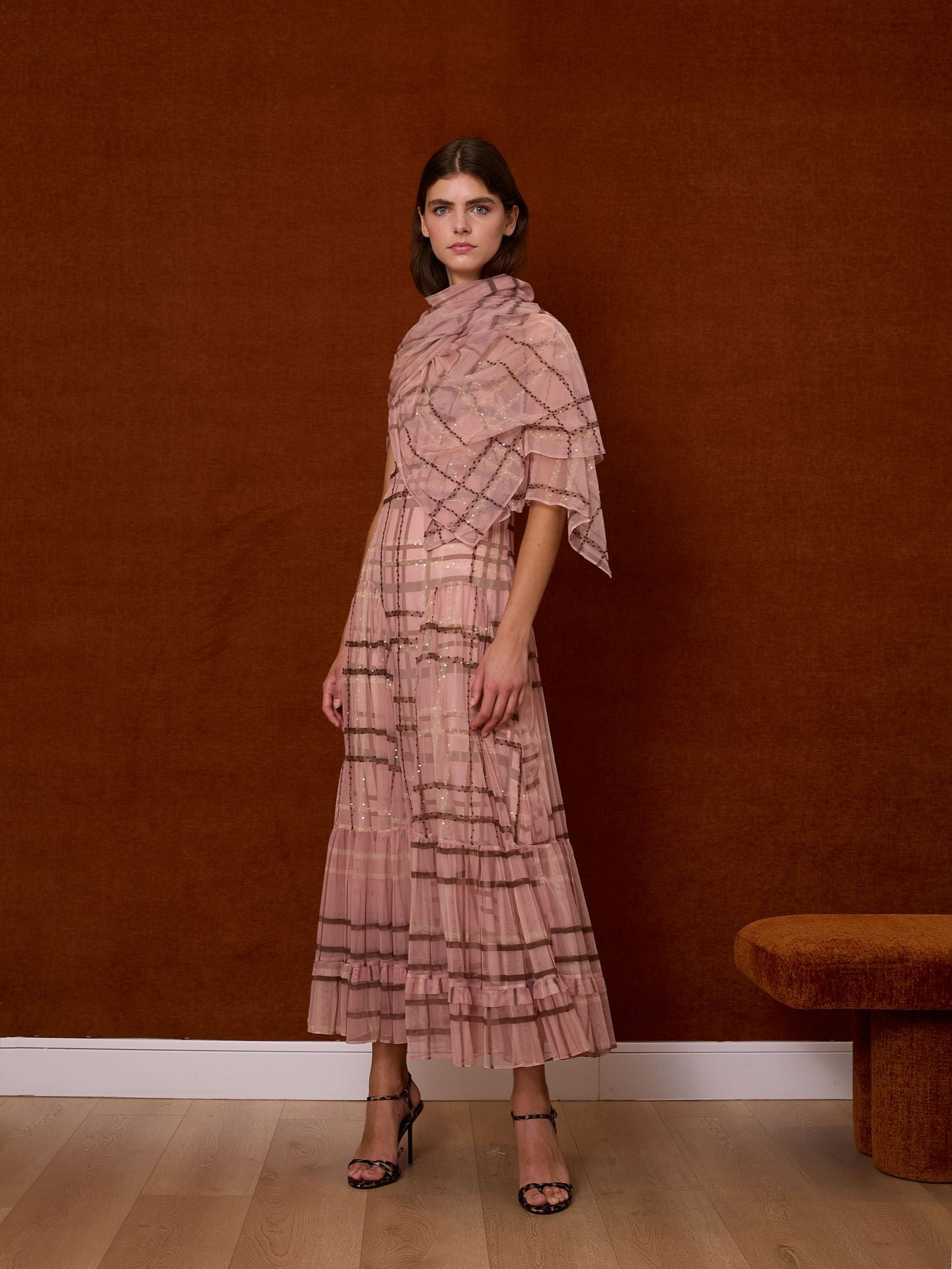 Vestido tirantes tul cuadros rosa