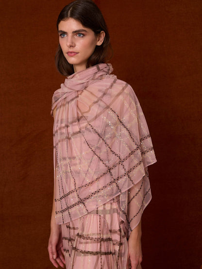 Chal de tul de cuadros rosa