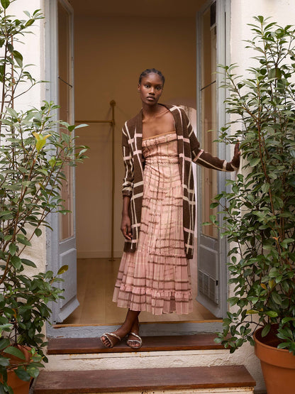 Vestido tirantes tul cuadros rosa