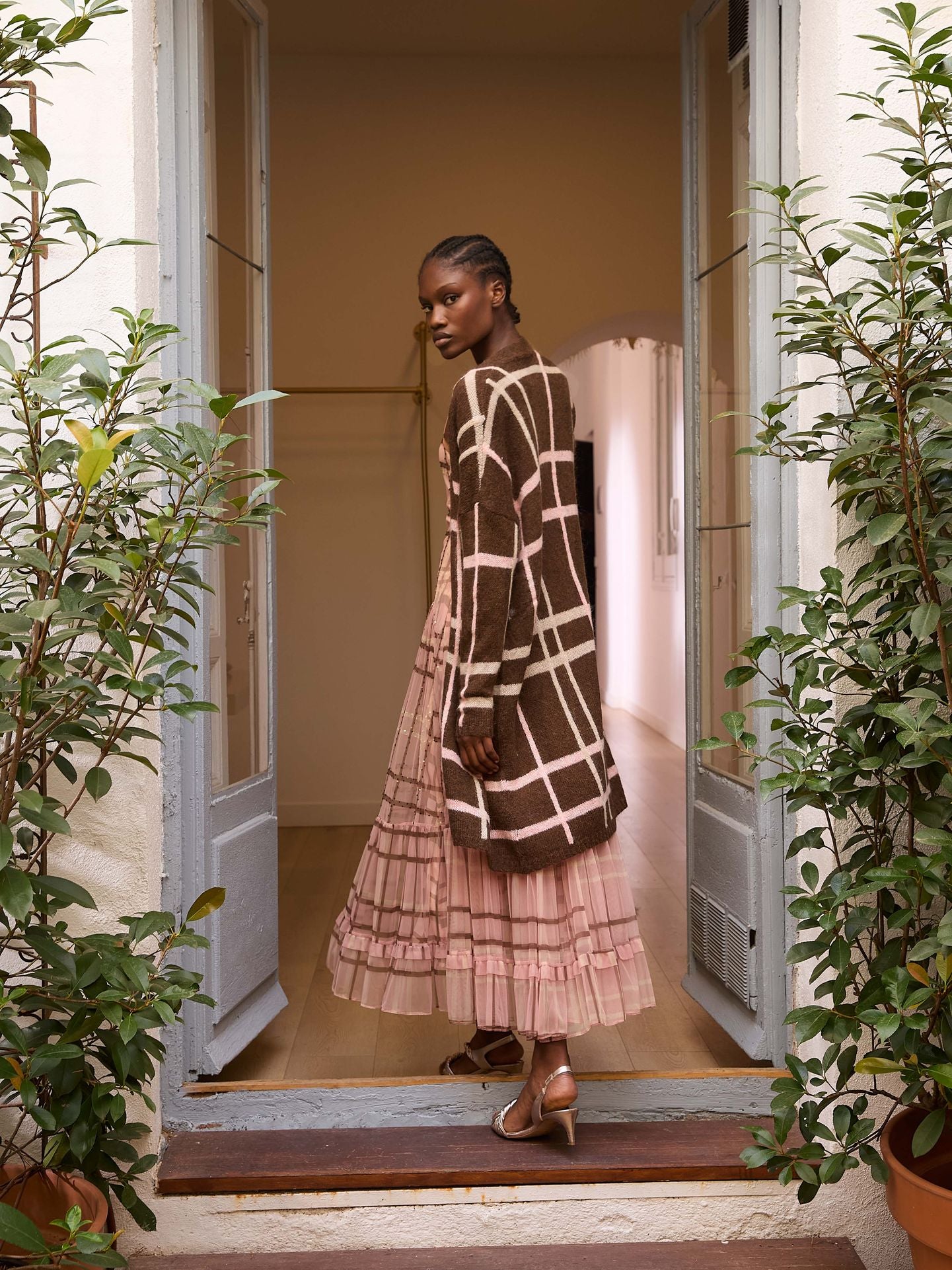 Chaqueta de cuadros marrón