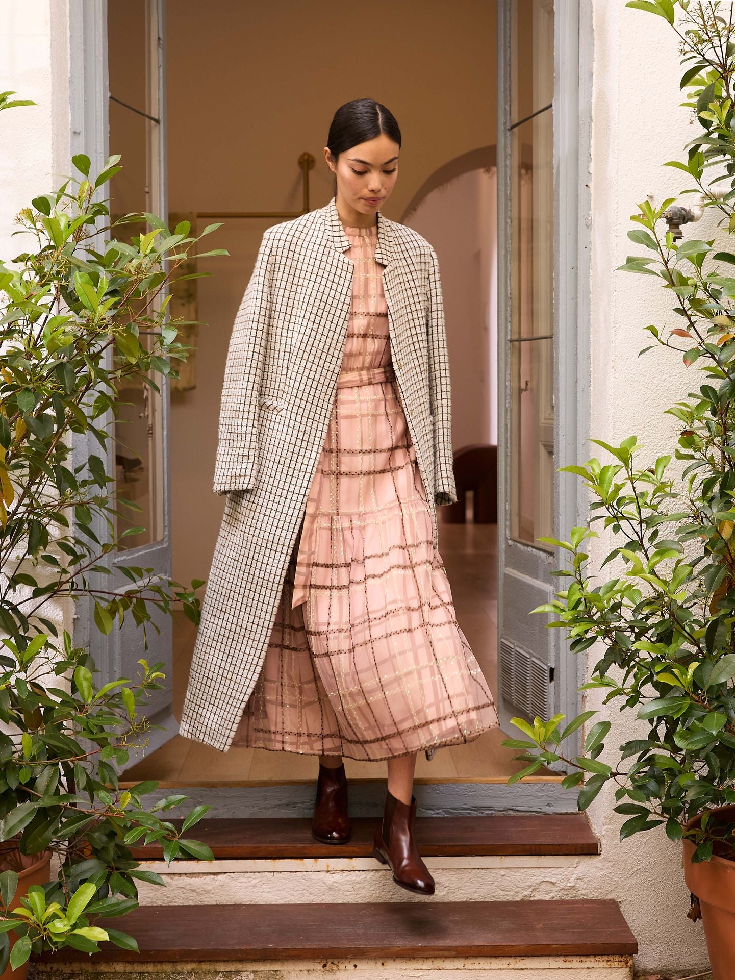 Abrigo cuadros marfil