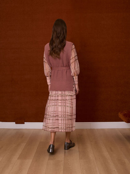 Chaleco cuello alto rosa antiguo