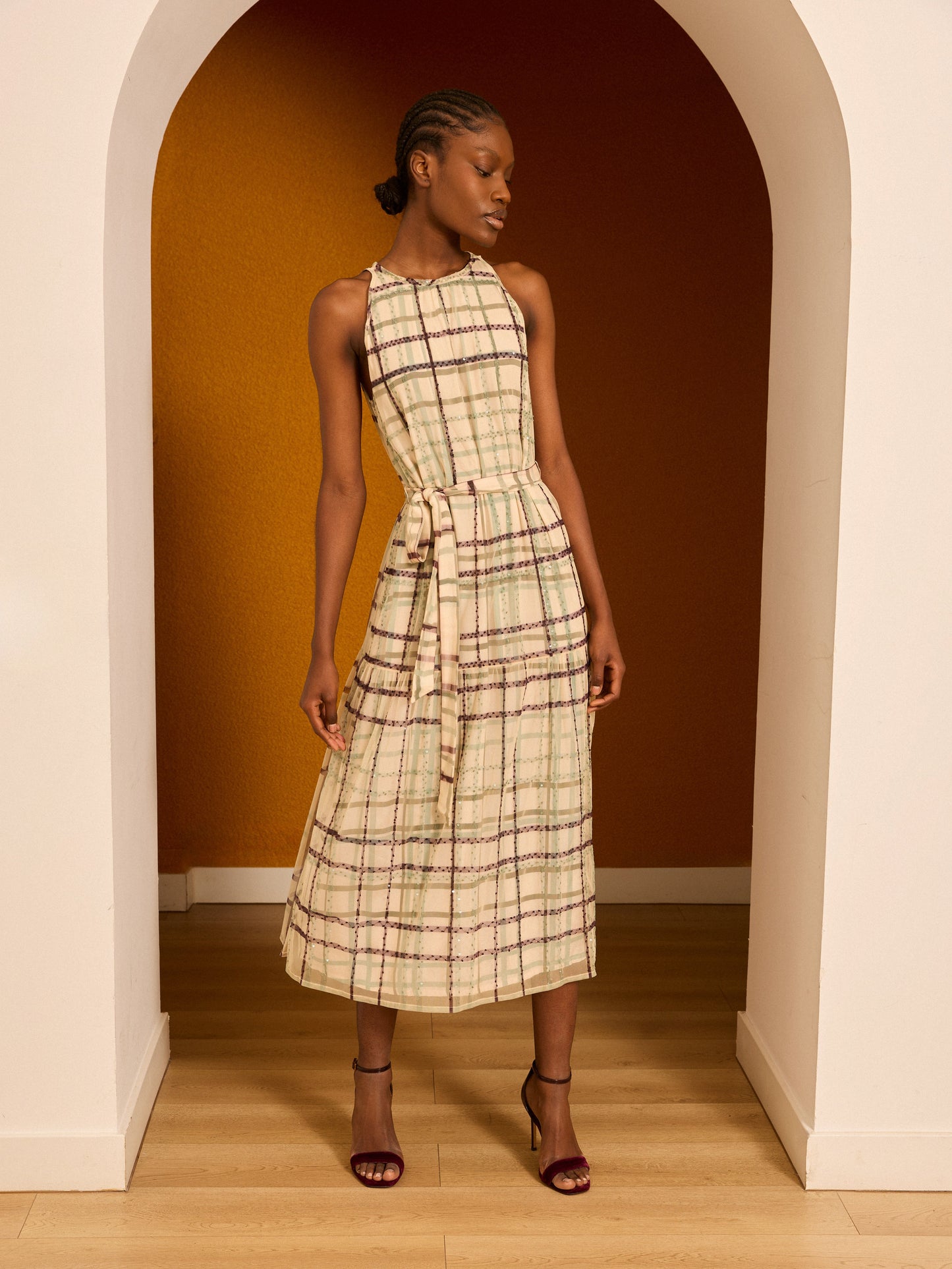 Vestido tul de cuadros verde