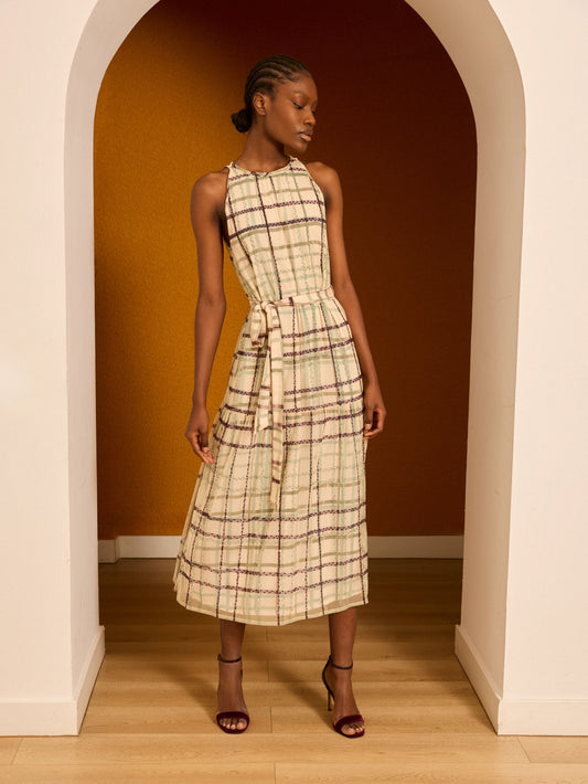 Vestido tul de cuadros verde