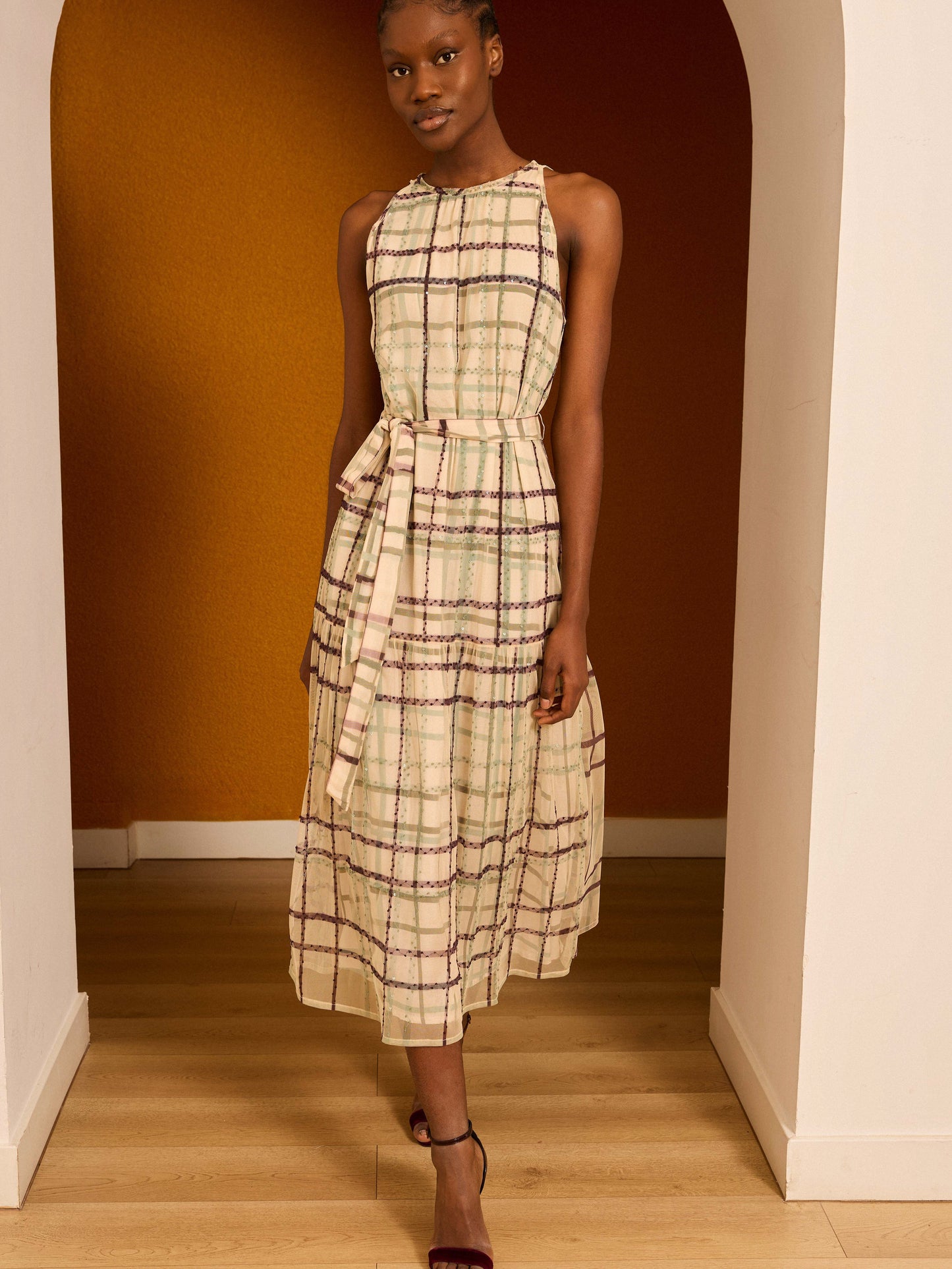 Vestido tul de cuadros verde