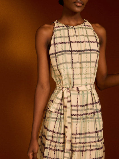 Vestido tul de cuadros verde